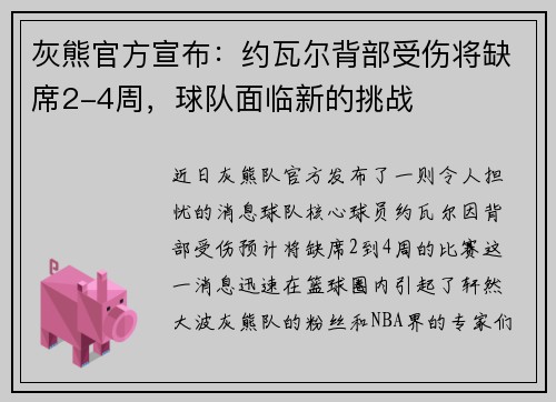 灰熊官方宣布：约瓦尔背部受伤将缺席2-4周，球队面临新的挑战