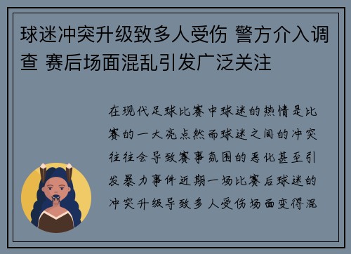 球迷冲突升级致多人受伤 警方介入调查 赛后场面混乱引发广泛关注