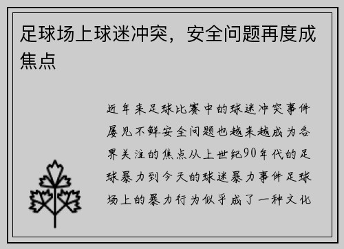 足球场上球迷冲突，安全问题再度成焦点